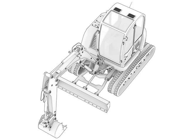 Kompaktowa Koparka Izolowana Tle Renderowanie Ilustracja — Zdjęcie stockowe