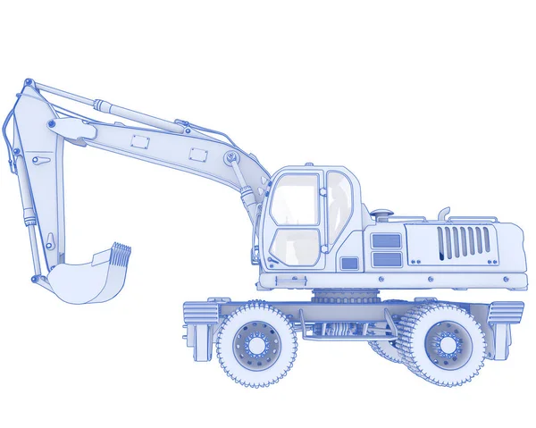 Koparka Koła Izolowana Tle Renderowanie Ilustracja — Zdjęcie stockowe