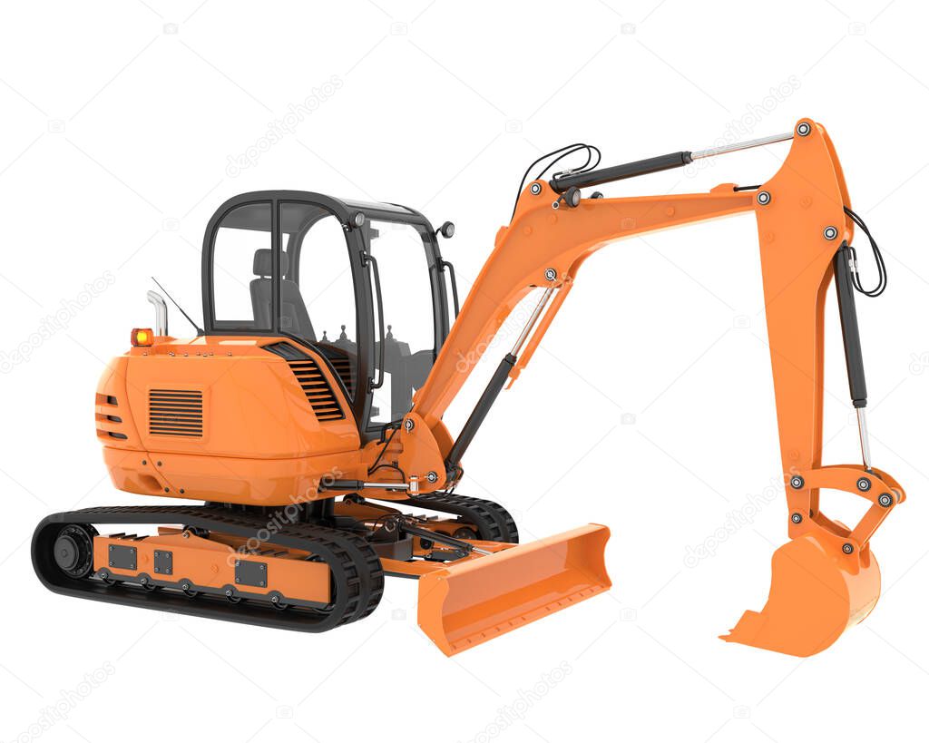 Compact excavator isolated on background. 3d rendering - illustration