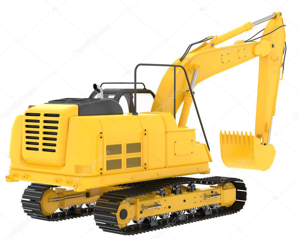 Track excavator isolated on background. 3d rendering - illustration