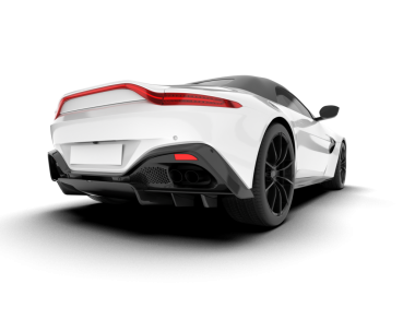 Beyaz arka planda modern spor arabanın 3D canlandırması