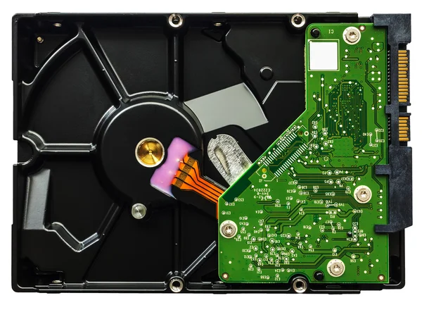 Počítač Hdd s tištěné desce a mikroobvod, izolované — Stock fotografie