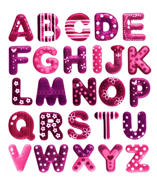 Alfabeto rosa inglese isolato su sfondo bianco Foto Stock Royalty Free