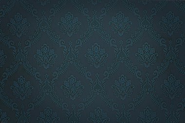 lüks mavi çiçek damask duvar kağıdı