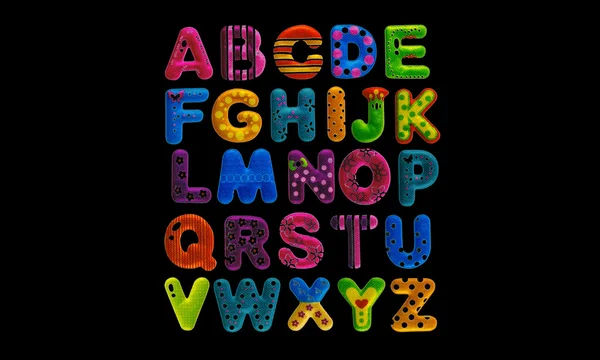 Alphabet anglais isolé sur fond noir — Photo