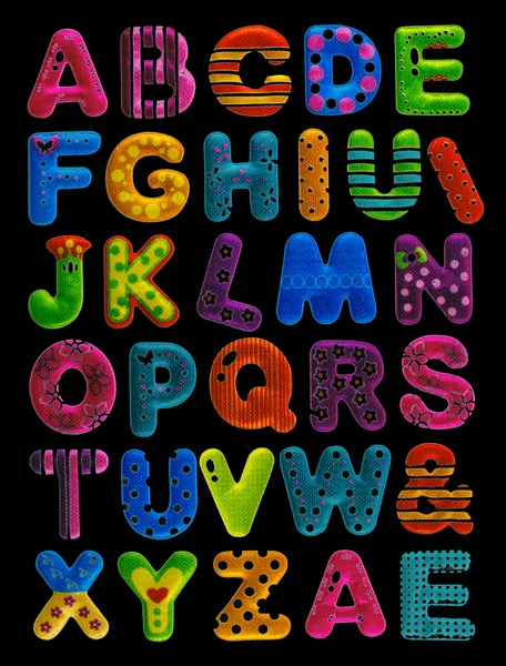 검은 배경에 고립 된 재미 있는 영어 알파벳 — 스톡 사진