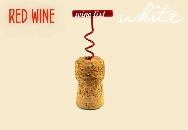 Lista de vinhos. tampa de vinho saca-rolhas em close-up — Fotografia de Stock