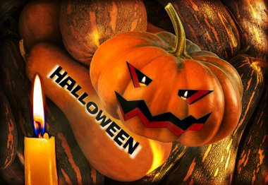 Cadılar Bayramı Balkabağı mum ışığında korkunç yüzü