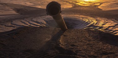 büyük boru ile renkli bir bulanık groun yere geliyor