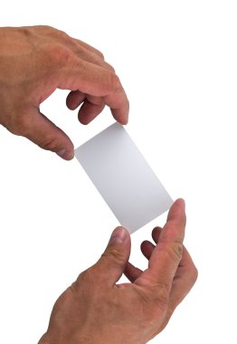 iş kartı üzerinde metin için elinde, üzerinde beyaz izole yer