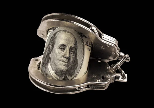 dolar ve çelik polis kelepçe. izole 