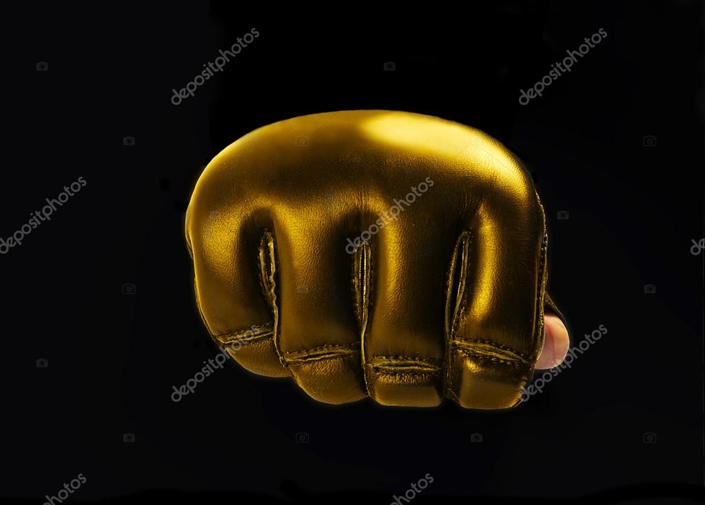 Fist gold gloves for martial arts, mma on a black background