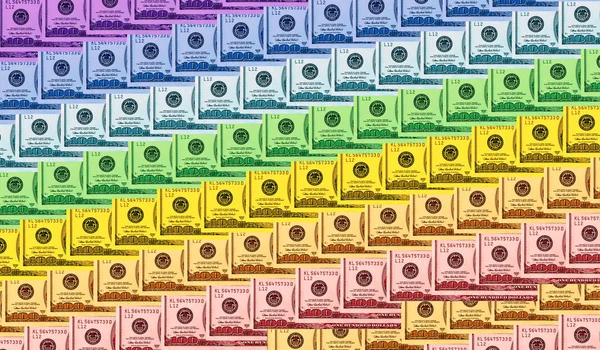 Tło o stu dolarowe w kolorach tęczy — Zdjęcie stockowe