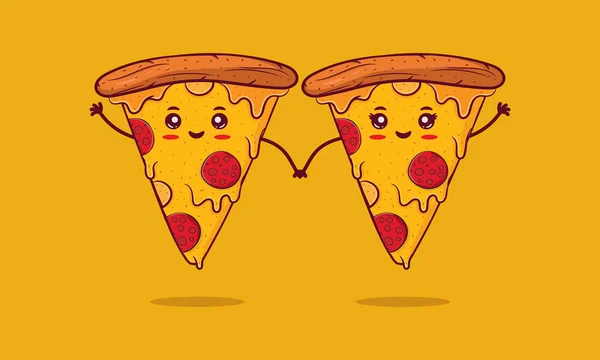 Graziosa Pizza Coppia Illustrazione — Vettoriale Stock