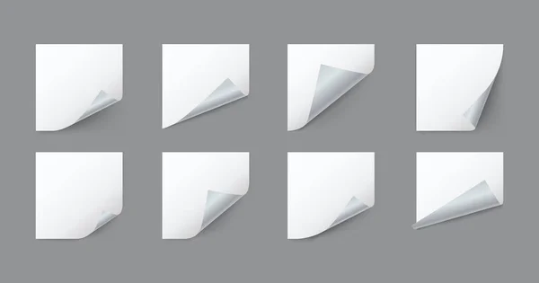 Порожні Білі Квадратні Паперові Листи Закрученим Кутом — стоковий вектор