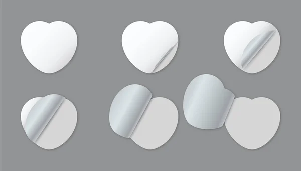 Adesivos Papel Forma Coração Branco Branco Com Canto Ondulado —  Vetores de Stock