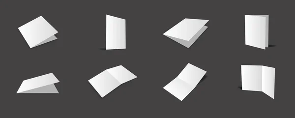 Folleto Bifold Blanco Blanco Colección Maquetas Con Diferentes Vistas Ángulos — Vector de stock