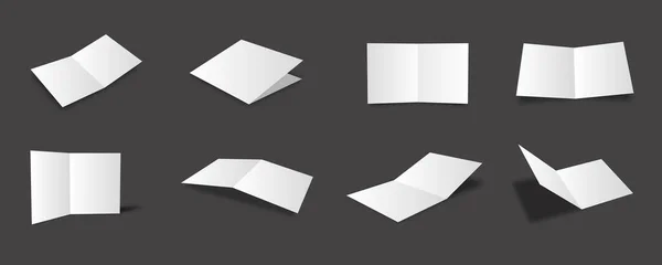 空白白色双折小册子模型集合具有不同的观点和角度 — 图库矢量图片
