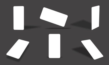 Boş beyaz akıllı telefon ekran modelleme koleksiyonu farklı görünüm ve açılarla