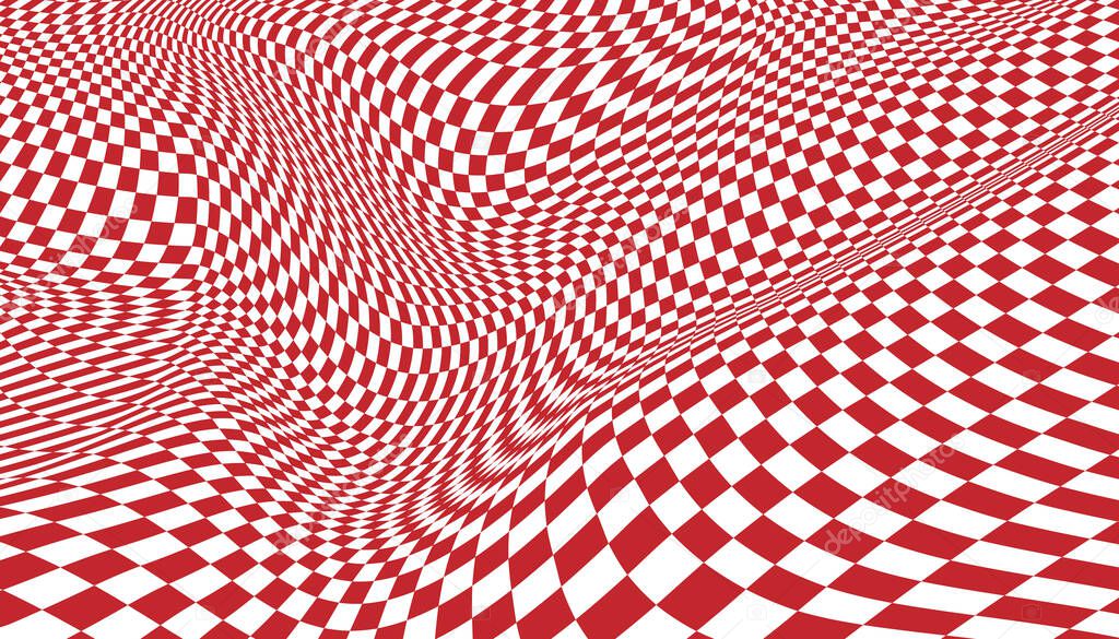 Red and white distorted checkered background