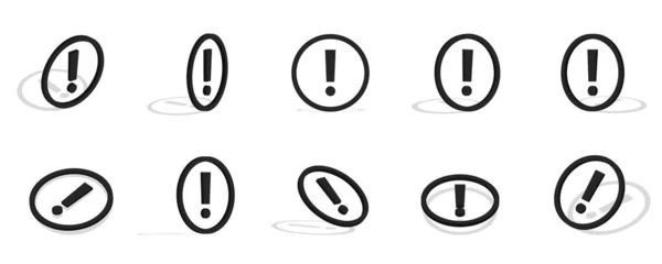 Black Exclamation Mark Icon Illustration Different Views Angles — Stock Vector