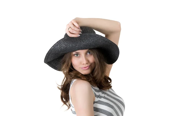 Erfolgreiche, selbstbewusste Frau mit schwarzem Hut sieht toll aus — Stockfoto