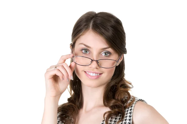 Geschäftsfrau mit Brille ruhig und selbstbewusst — Stockfoto