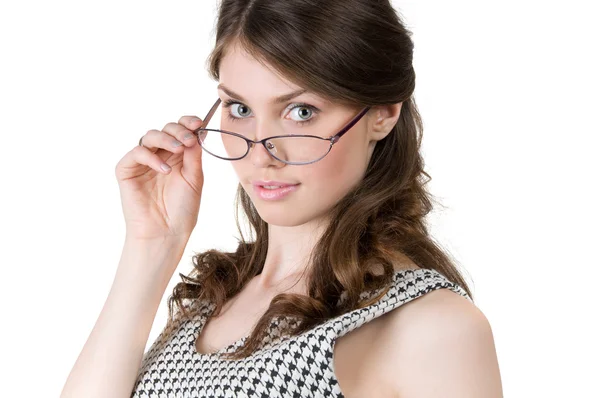 Mujer de negocios con gafas es un serio y centrado —  Fotos de Stock