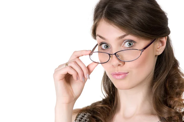 Attractive business woman with glasses surprise stares Royalty Free Stock Photos