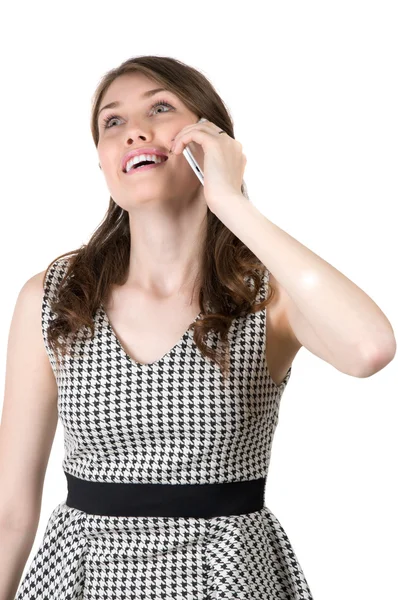 Woman talking on the phone and smiling with happiness and pleasu — Stock Photo, Image