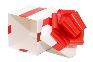 Gift box white with a red ribbon