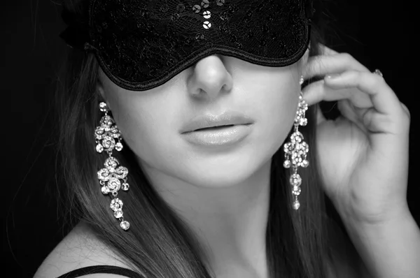 Beautiful sexy woman. her eyes closed mask. monochrome — Stock Photo, Image