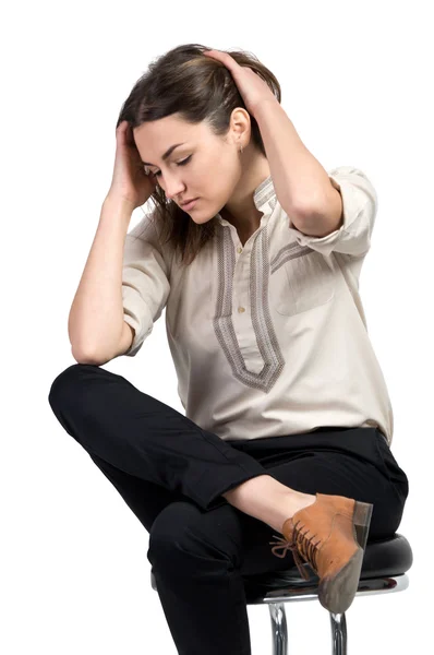 Business woman dressed in black trousers and brown shoes. — Stock Photo, Image