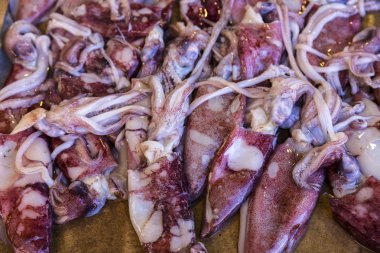 buz üstünde taze kalamar