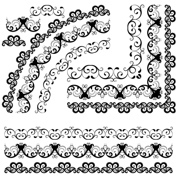 Frontières, éléments floraux décoratifs — Image vectorielle