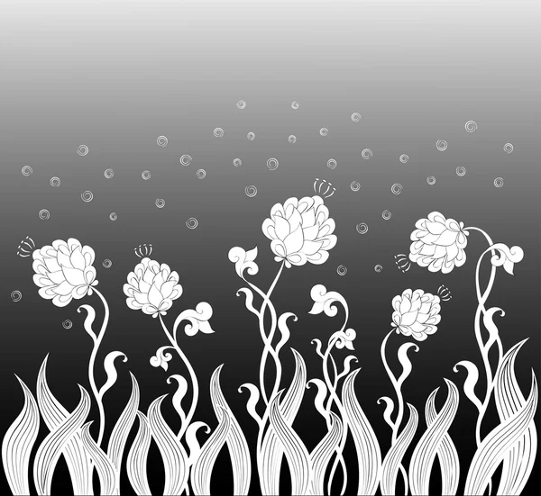 Fond de fleurs noir et blanc — Image vectorielle