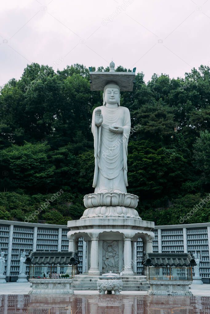 Buddhist Maitreya Statue at Bongeunsa Temple, in Seoul, South Korea.