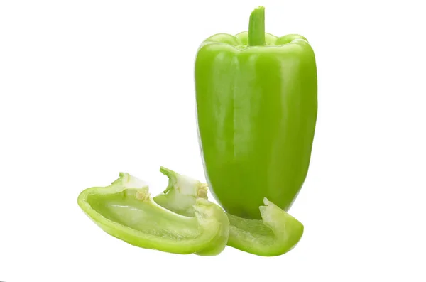 Fresh Green Bell Pepper White Isolated Background — Stock Photo, Image