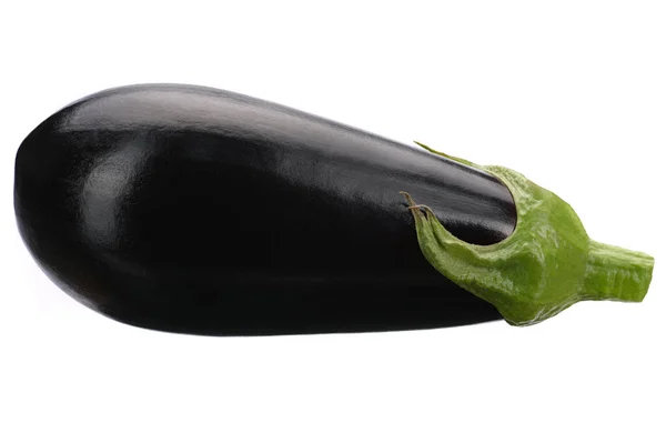 One Fresh Mature Eggplant White Isolated Background Side View — Stock Photo, Image
