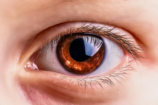 Brown Human Eye Very Close Photo Stylized Oil Painting — Stock Photo, Image