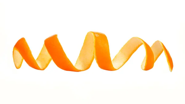 Pomerančová Slupka Zkroucená Vodorovné Spirály Bílém Izolovaném Pozadí Stock Obrázky