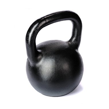 Beyaz yalıtımlı arka planda spor için siyah metal kettlebell