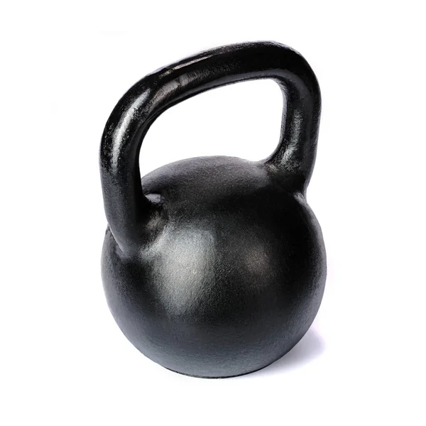 Zwart Metalen Kettlebell Voor Sport Witte Geïsoleerde Achtergrond — Stockfoto