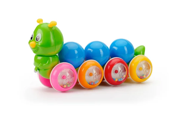 色彩艳丽的教育玩具 是一种毛毛虫 由塑料制成 供儿童在白色孤立的背景下使用 — 图库照片