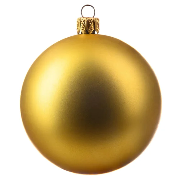 One Gold Colored Christmas Tree Toy Close White Isolated Background — Stok fotoğraf