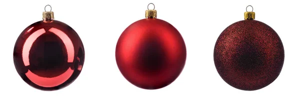 Tři Různé Vánoční Stromeček Hračky Červené Bílém Izolovaném Pozadí — Stock fotografie