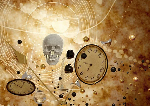 Calavera Reloj Astrología Misticismo Esoterismo Cartas Del Tarot Predicción Del — Foto de Stock