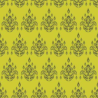 Yeşil arka planda zambaklarla süslenmiş. Desen.