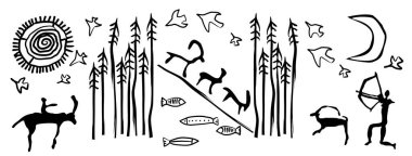 İlkel insanların çizimleri. Arkeoloji. Kaya resmi.