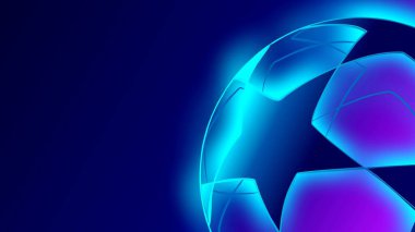 Şampiyonlar Ligi 2021. Mavi arka planda futbol topu. Futbol teması üzerine pankart.